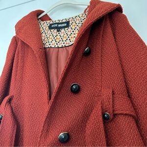 Steve Madden Burnt Orange Pea Coat Flare Jacket with Hood